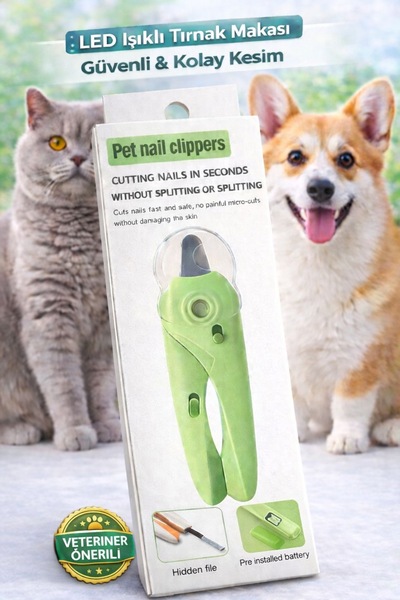HAYHAYPETSHOP LED Işıklı Kedi Köpek Tırnak Makası Güvenli Tırnak Kesici Ergon...