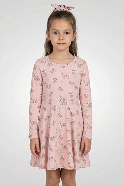 Young Hearts Kids Girl 3 Pieces Graphic Print Dress And Scrunchie, Pink