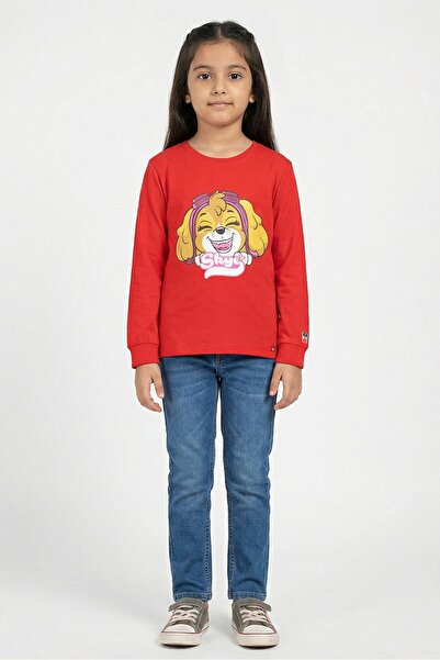 Hamleys x Paw Patrol Kids Girl Crew Neck Long Sleeve T-Shirt, Red
