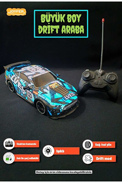 Joyfer Büyük Boy Drift Atan Şarjlı Işıklı Uzaktan Kumandalı Spor Araba 27 Cm