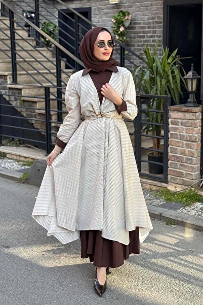 EkshiButik CLANDE Elbise 2601-5040 Bej