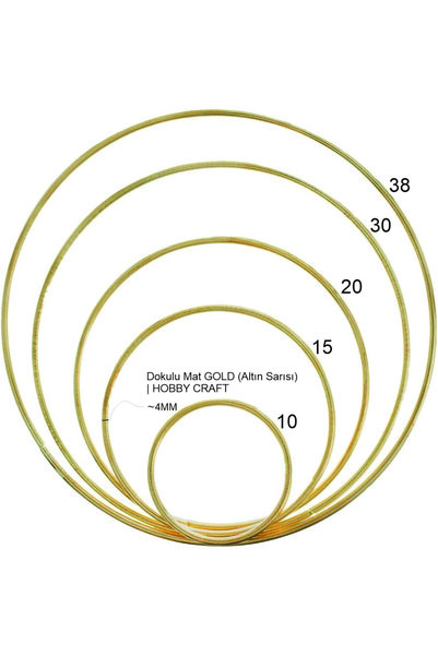 Hobby Craft Makrome Halkası 10,15,20,30 & 38 cm 5 li Set Gold Metal Kasnak Do...