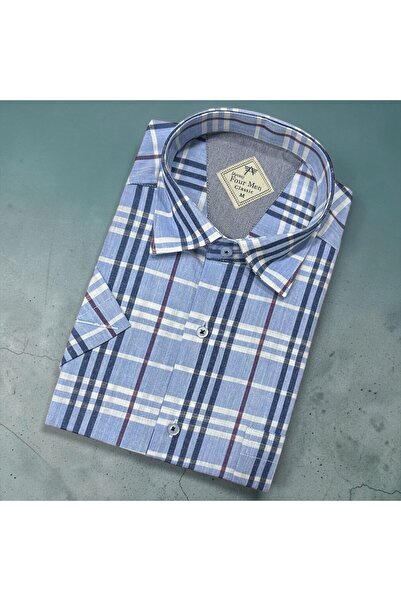 EREN STYLE Λινό κλασικό πουκάμισο από 100% βαμβάκι με κοντά μανίκια και αντιι...