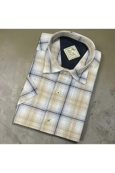 EREN STYLE Λινό κλασικό πουκάμισο από 100% βαμβάκι με κοντά μανίκια και αντιι...