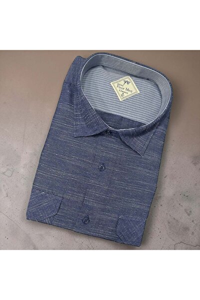 EREN STYLE Λινό κλασικό πουκάμισο από 100% βαμβάκι με κοντά μανίκια και αντιι...