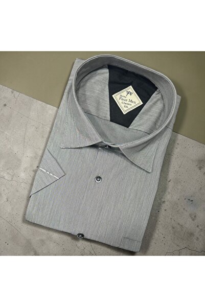 EREN STYLE Λινό κλασικό πουκάμισο από 100% βαμβάκι με κοντά μανίκια και αντιι...