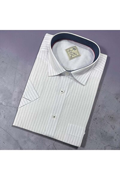 EREN STYLE Λινό κλασικό πουκάμισο από 100% βαμβάκι με κοντά μανίκια και αντιι...