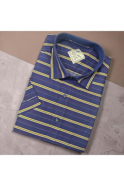 EREN STYLE Λινό κλασικό πουκάμισο από 100% βαμβάκι με κοντά μανίκια και αντιι...