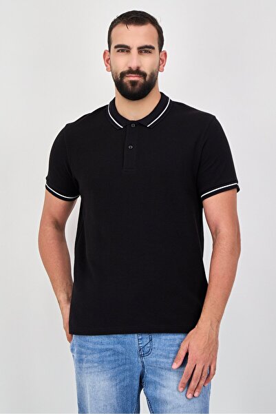CELIO قميص بولو رجالي بقصّة عادية وأكمام قصيرة، أسود