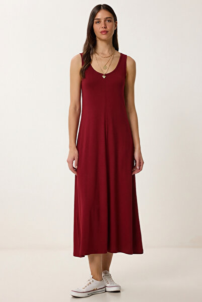 Lovelyİstanbul Sleeveless Basic Summer Knitted Dress Lcr0057 Bordo