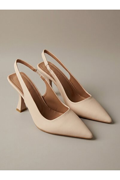 Beyond Γυναικεία Μπεζ Ζατέν Παπούτσια Βραδινού Φόρεμα με Ανοιχτή Πλάτη, Λεπτο...