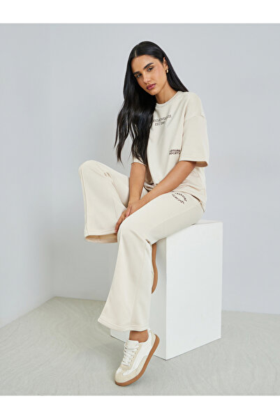 Styli Cream Oversized Placement Print Terry T-Shirt