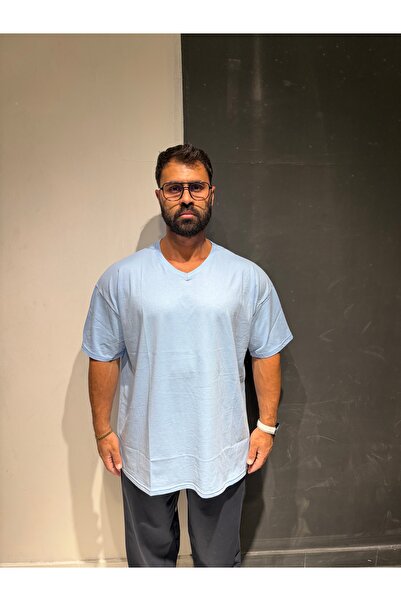 Bas Body FitnessWear Μπλουζάκι χωρίς στάμπα με λαιμόκοψη V, μπλε, 100% βαμβακ...