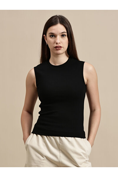 ECOLORE By Styli Black Solid Sleeveless Top