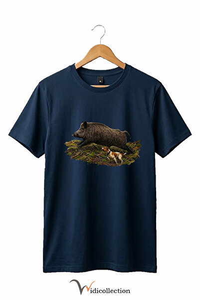 WİDİ Μπλουζάκι Unisex με στάμπα αγριογούνας και σκύλου, 100% βαμβακερό, με λα...