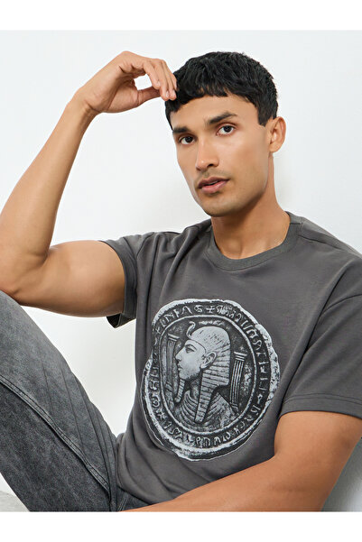 Styli Men Grey Egyptian Graphic Print Oversized T-Shirt