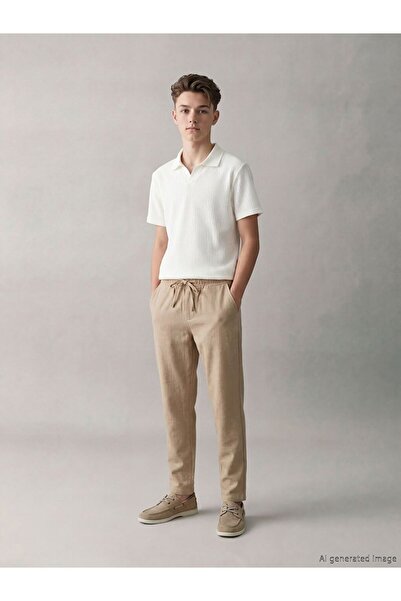 LC Waikiki Beige Elastic Waist Boy's Trousers