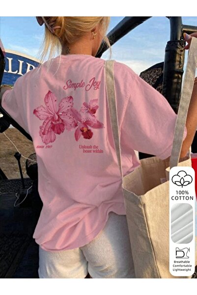 ZAVIXO Tricou de damă cu imprimeu orhidee, model basic – Țesătură 100% bumbac...