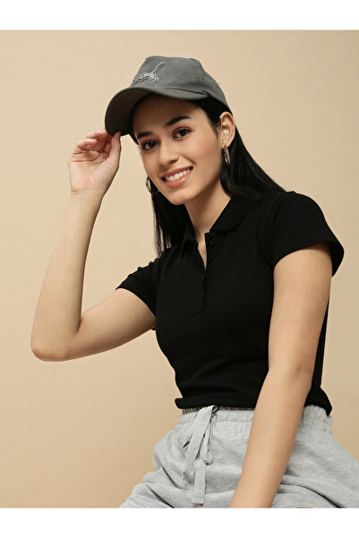ECOLORE By Styli Black Solid Short Sleeves Polo Top