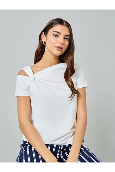 Take Two By Styli White Solid Cold Shoulder Sleeve Top