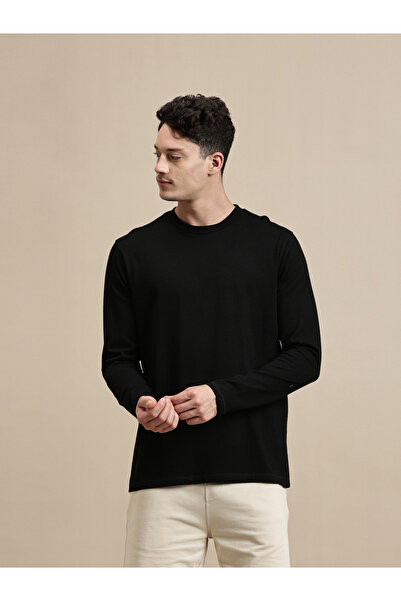 ECOLORE By Styli Men Black Solid Long Sleeves 100% Cotton Comfort Fit T-Shirt