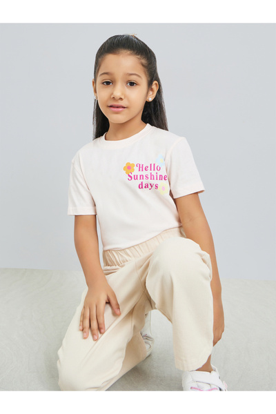 Styli Girls Slogan Print Dropped Shoulder Cotton T-Shirt