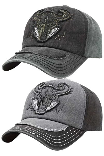 Uniquetrenders Unisex Vintage Bull Embroidered Adjustable Baseball Cap Set of 2