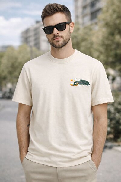 HZR wear Erkek Off White Baskılı Tişört Regular Fit Kalıp Yazlık Rahat Kumaş