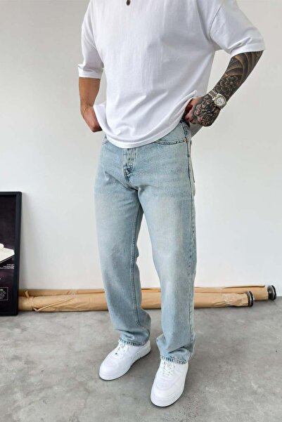 HAFKAGİYİM Αντικέ παντελόνι σε απόχρωση Ice Blue με απαλό ντεγκραντέ και φαρδ...