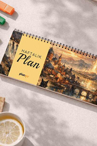 Plango Tarihsiz Spiralli Haftalık Masaüstü Planlayıcı - ŞEHİRDE GECE - 10x30 cm