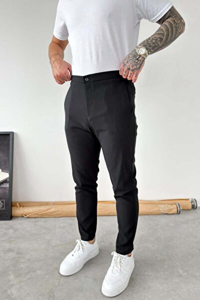 HAFKAGİYİM Crne pantalone od tencel tkanine standardnog kroja