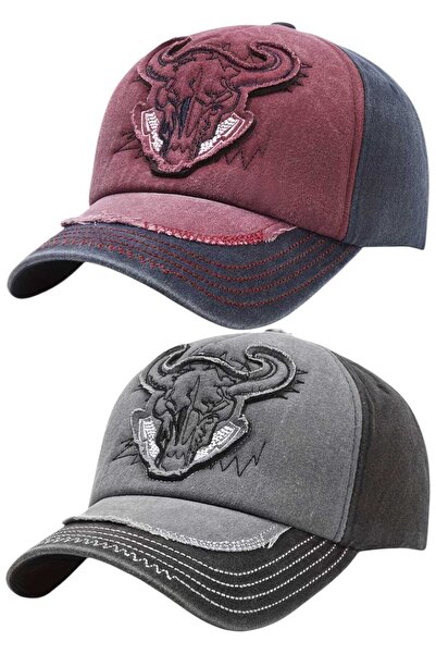 Uniquetrenders Unisex Vintage Bull Embroidered Adjustable Baseball Cap Set of 2