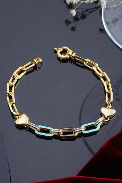 Innuendo Jewelry 925 Ayar Gümüş Altın Kaplama Kalp Detaylı Zincir Bileklik