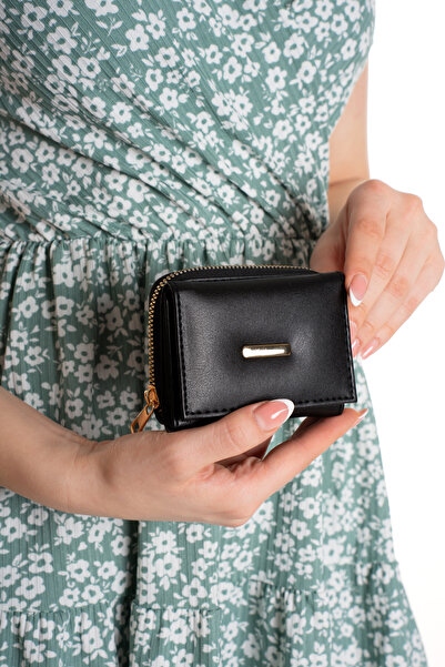 NEWISH POLO ACCESSORIES Women's Black Small Wallet with Zipper, Card Holder, ...