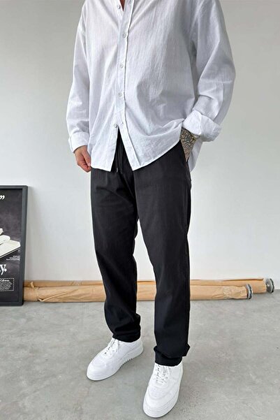 HAFKAGİYİM Crne široke Lan pantalone