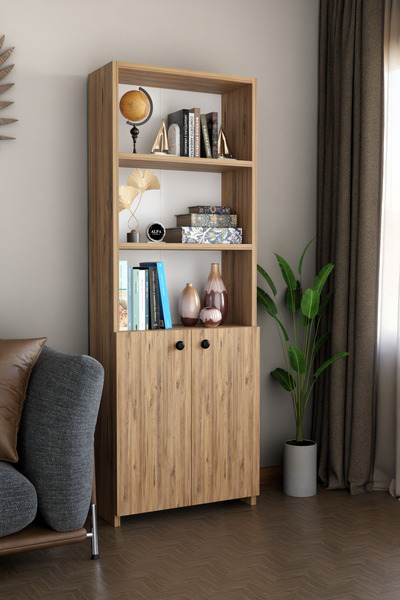 alpaevmobilya Kapaklı Çok Amaçlı Salon Dolabı 150x50x22 cm Raflı Kitaplık Dek...