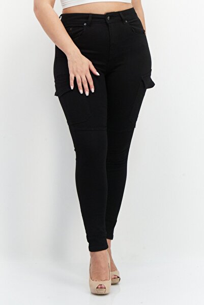 Don't Call Me Jennyfer Women Skinny Plain Cargo Pants, Black