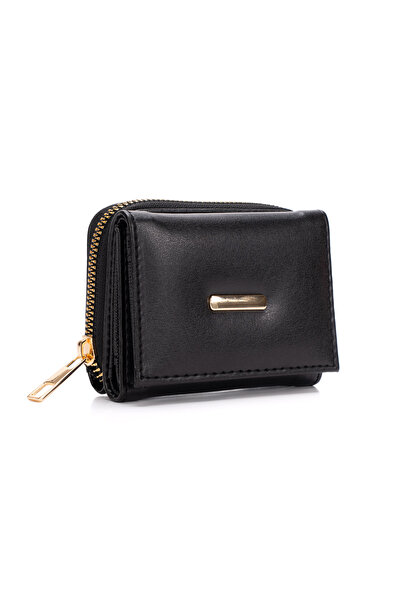 NEWISH POLO ACCESSORIES Γυναικείο μαύρο μικρό πορτοφόλι με φερμουάρ, θήκη για...