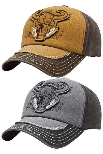 Uniquetrenders Unisex Vintage Bull Embroidered Adjustable Baseball Cap Set of 2