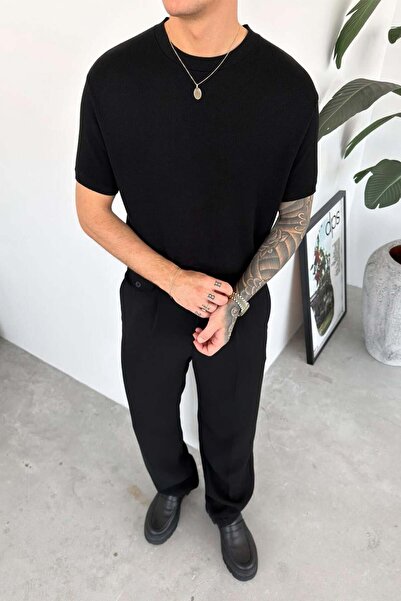 HAFKAGİYİM Black Basic Knitwear Relaxed T-Shirt