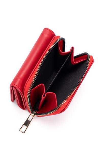 NEWISH POLO ACCESSORIES Women's Small Wallet Zippered Card Holder Mini Wallet Multi-Compartment Stylish Leather Look Red