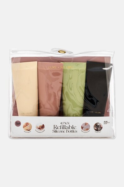 Luxe + Willow 4 Pack Refillable Silicone Bottles, Multicolor