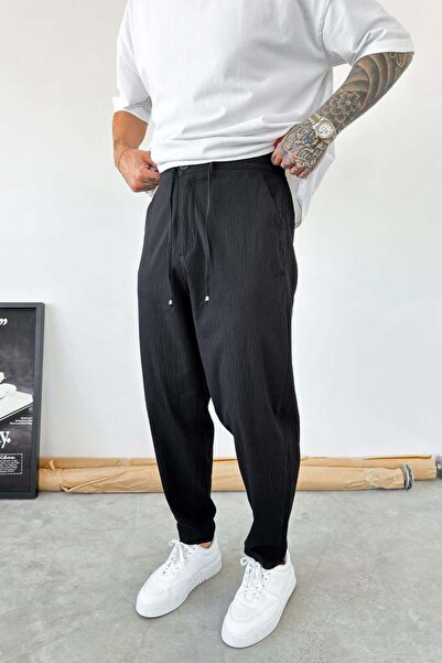 HAFKAGİYİM Μαύρο Παντελόνι Boyfriend με Υφή Βάφλας