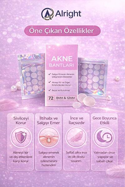 Alright Bandı 72 Adet Şeffaf Akne Yaması Cilt Bakım Acne Patch Pimple Patch