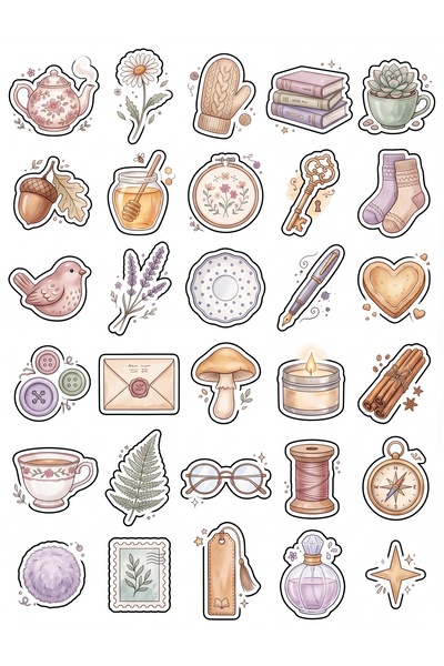 Store 30 Pieces Watercolor Vintage Botanical Sticker Set - for Agenda Noteboo...