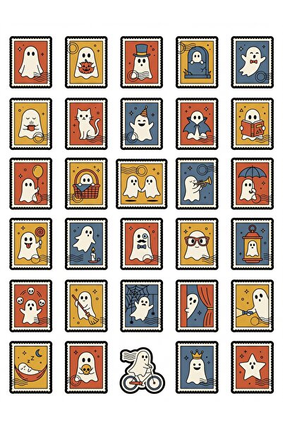 Store 30 Pieces Retro Postage Stamp Ghost Sticker Set - for Laptop, Phone, Ag...