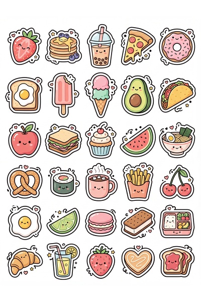 Store 30 Pieces Doodle Food Sticker Set - for Laptop, Notebook, Water Bottle