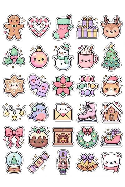 Store 30-Piece Christmas Sticker Set - Cute Design for Laptop, Phone, Agenda