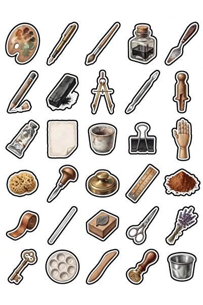 Store 30 Pieces Vintage Art Workshop Sticker Set - Agenda Scrapbook Phone
