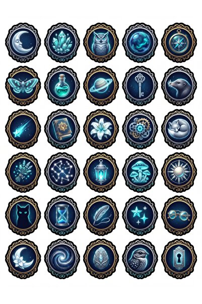 Store 30 Pieces of Mystical Night Aesthetic Badge Sticker Set - for Laptop, N...